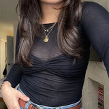 Bluzka siateczkowa z długim rękawem i gorsetowym przodem