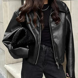 Modna kurtka bomberka damska z ekoskóry