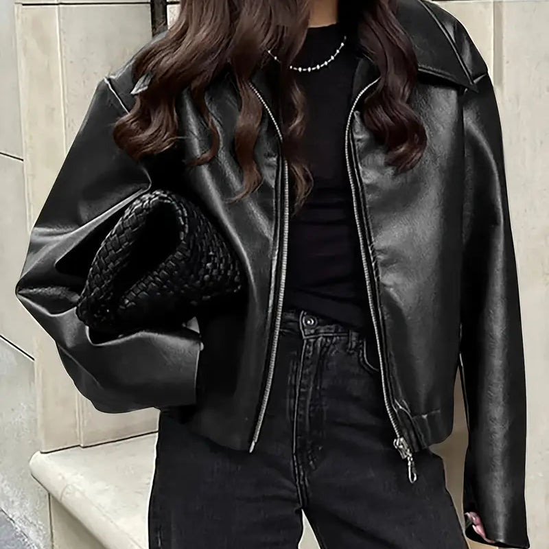 Modna kurtka bomberka damska z ekoskóry