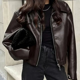 Modna kurtka bomberka damska z ekoskóry