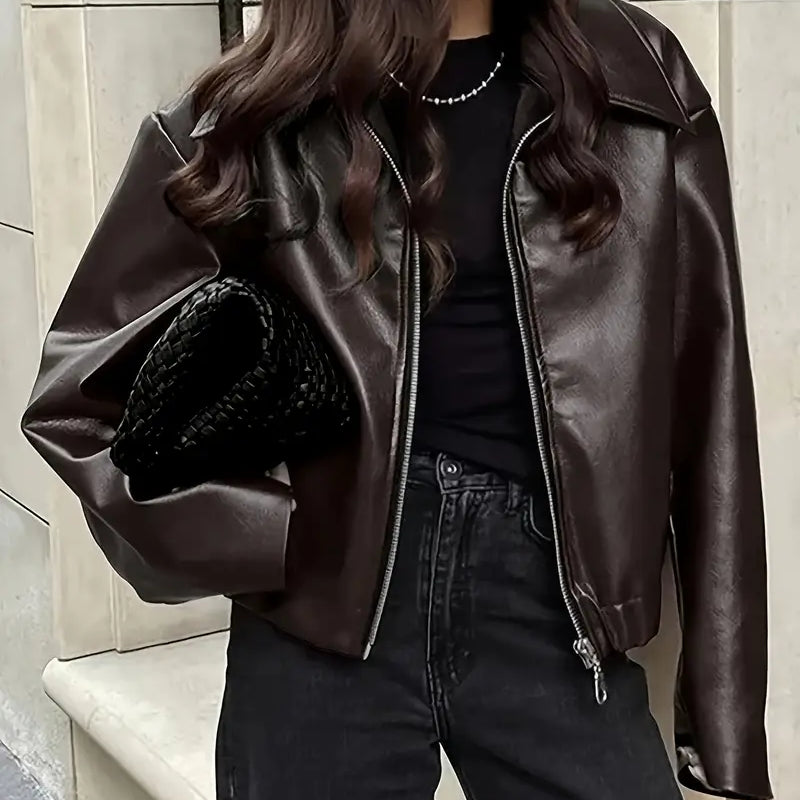 Modna kurtka bomberka damska z ekoskóry