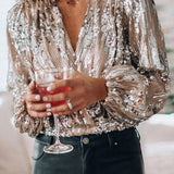 Bluzka damska z cekinami i kopertowym dekoltem