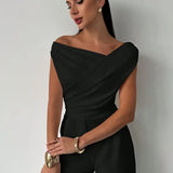 Elegancki top damski z odkrytymi ramionami i drapowaniem