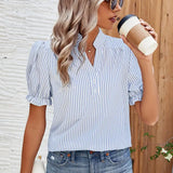 Koszula damska w paski z krótkim rękawem i dekoltem V