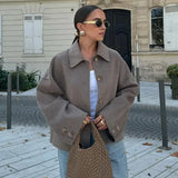 Stylowa kurtka koszulowa damska oversize z wełną