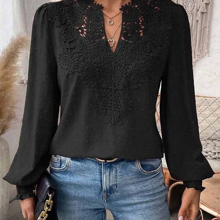 Elegancka bluzka damska z haftem i bufiastymi rękawami