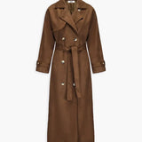 Długi płaszcz damski z zamszu z paskiem