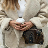 Kurtka damska z ekoskóry z kożuszkiem oversize