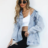 Damska jeansowa kurtka oversize w stylu streetwear