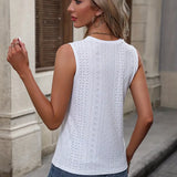 Ażurowy top damski bez rękawów z okrągłym dekoltem