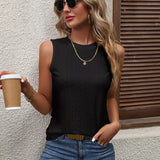 Ażurowy top damski bez rękawów z okrągłym dekoltem