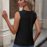 Ażurowy top damski bez rękawów z okrągłym dekoltem