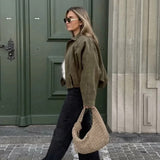 Stylowa krótka kurtka koszulowa damska oversize