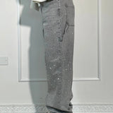 Damskie jeansy baggy z przetarciami i wysokim stanem