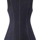 Jeansowy komplet damski z gorsetem i spodniami – elegancki zestaw z guzikami