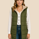 Długa pikowana kamizelka damska z kapturem