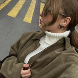 Stylowa kurtka damska z imitacji zamszu – elegancka kurtka w kolorze khaki