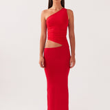 Sukienka maxi z wycięciem na biodrze i odkrytymi plecami