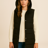 Damska długa kamizelka pikowana z kapturem