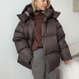 Pikowana kurtka zimowa oversize z kapturem i stójką