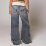 Damskie jeansy wide leg z przetarciami w stylu vintage