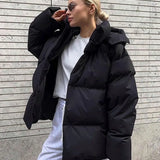 Pikowana kurtka zimowa oversize z kapturem i stójką