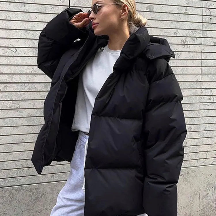 Kurtka damska puchowa oversize – ciepła kurtka zimowa z kapturem
