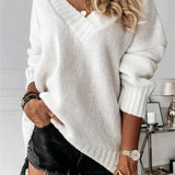 Sweter z dekoltem w serek oversize o grubym splocie