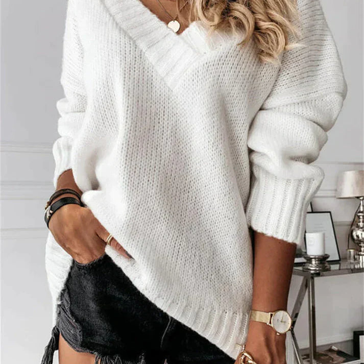 Sweter z dekoltem w serek oversize o grubym splocie