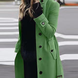 Elegancki płaszcz damski z paskiem i guzikami – stylowy trencz na każdą okazję