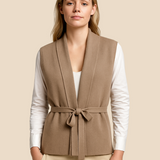 Damska dzianinowa kamizelka z paskiem w talii