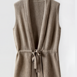 Damska dzianinowa kamizelka z paskiem w talii