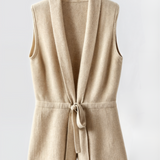 Damska dzianinowa kamizelka z paskiem w talii