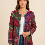 Marynarka damska boho z kolorowym wzorem – stylowy żakiet etniczny