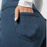 Jeansowe spodnie damskie z szeroką nogawką i wysokim stanem