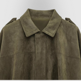 Stylowa kurtka damska z imitacji zamszu – elegancka kurtka w kolorze khaki