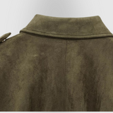 Stylowa kurtka damska z imitacji zamszu – elegancka kurtka w kolorze khaki