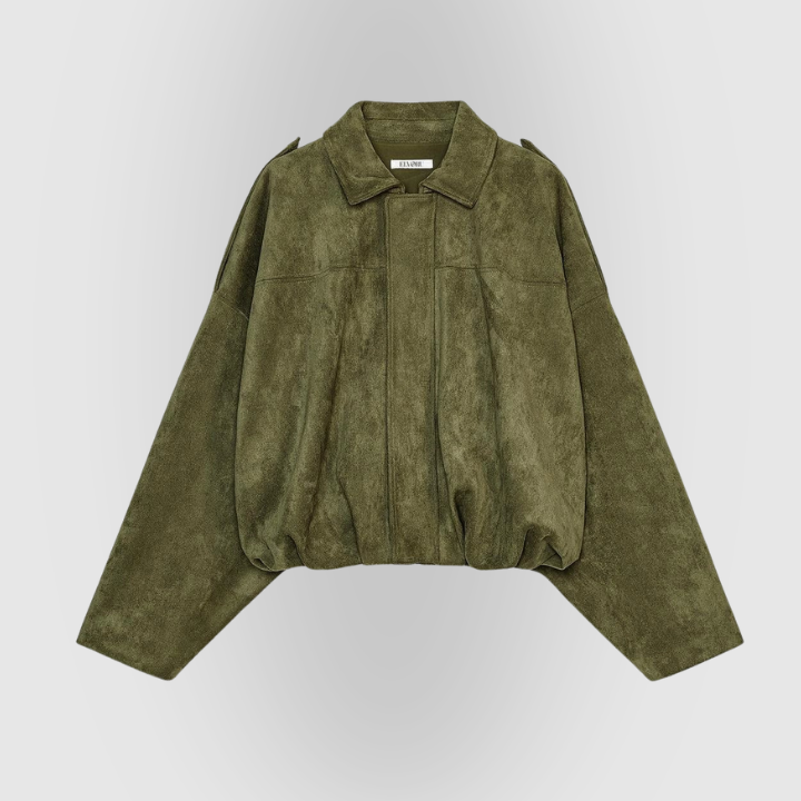 Stylowa kurtka damska z imitacji zamszu – elegancka kurtka w kolorze khaki