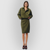 Stylowa kurtka damska z imitacji zamszu – elegancka kurtka w kolorze khaki