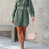 Sukienka sztruksowa koszulowa mini z paskiem w talii