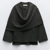 Damskie ponczo z szerokim kołnierzem w stylu eleganckim