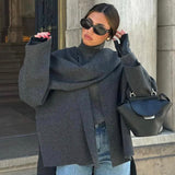 Damskie ponczo z szerokim kołnierzem w stylu eleganckim