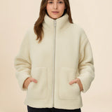 Bluza damska z futerkiem sherpa – ciepła bluza z zamkiem i kieszeniami