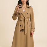 Damski klasyczny trencz z paskiem i klapami