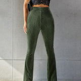 Damskie prążkowane spodnie welurowe z wysokim stanem