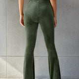 Damskie prążkowane spodnie welurowe z wysokim stanem
