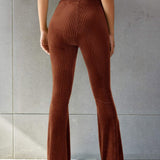 Damskie prążkowane spodnie welurowe z wysokim stanem