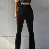 Damskie prążkowane spodnie welurowe z wysokim stanem