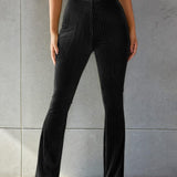 Damskie prążkowane spodnie welurowe z wysokim stanem