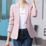 Damska elegancka marynarka w kratkę o dopasowanym kroju